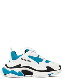 Balenciaga White Blue Triple S Sneakers