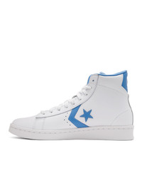 Converse White And Blue Leather Pro Mid Sneakers