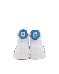 Converse White And Blue Leather Pro Mid Sneakers