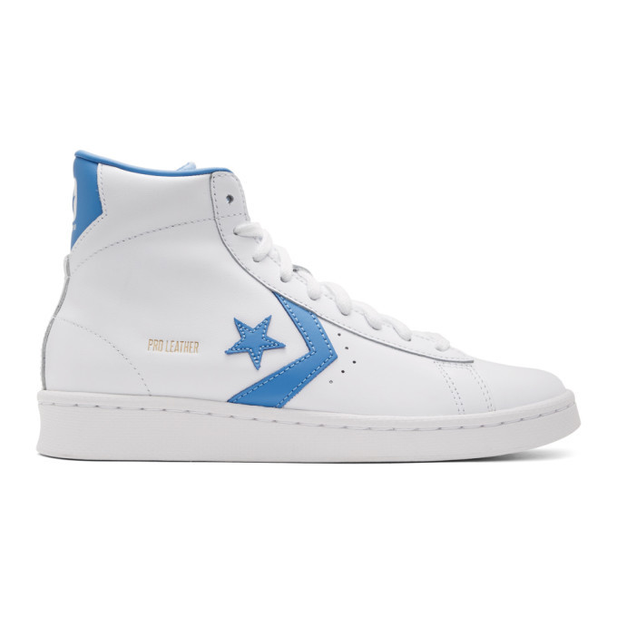 Converse White And Blue Leather Pro Mid Sneakers, $68 | SSENSE | Lookastic