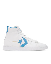 Converse White And Blue Pro Leather High Sneakers