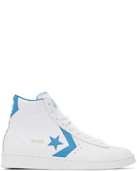 Converse White Blue Pro Leather High Sneakers