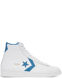 Converse White Blue Pro Leather High Sneakers