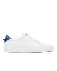 White and Blue Leather Low Top Sneakers