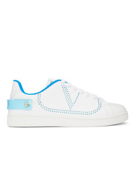 Valentino White And Blue Garavani Backnet Vlogo Sneakers