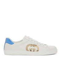 Gucci White And Blue New Ace Low Top Sneakers