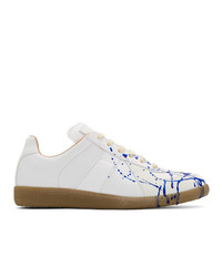 Maison Margiela White And Blue Paint Drop Replica Sneakers