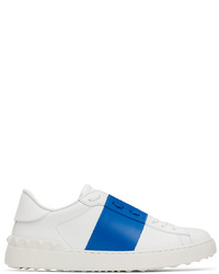 Valentino Garavani White Blue Calfskin Open Sneakers