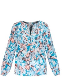 White and Blue Long Sleeve Blouse