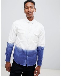 ASOS DESIGN Regular Fit Western Shirt With Dip Dye Detail In White