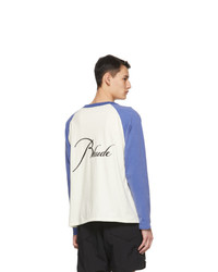 Rhude Off White And Blue Logo Raglan Long Sleeve T Shirt