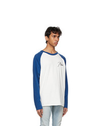 Rhude White And Blue Raglan Logo Long Sleeve T Shirt