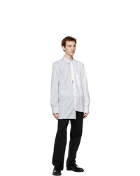 Lanvin White And Blue Asymmetrical Patchwork Shirt