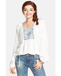 White and Blue Peasant Blouse