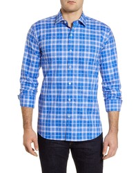 Bugatchi Shaped Fit Plaid Button Up Shirt In Sapphire At Nordstrom