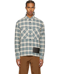 Palm Angels White Blue Archive Check Work Shirt