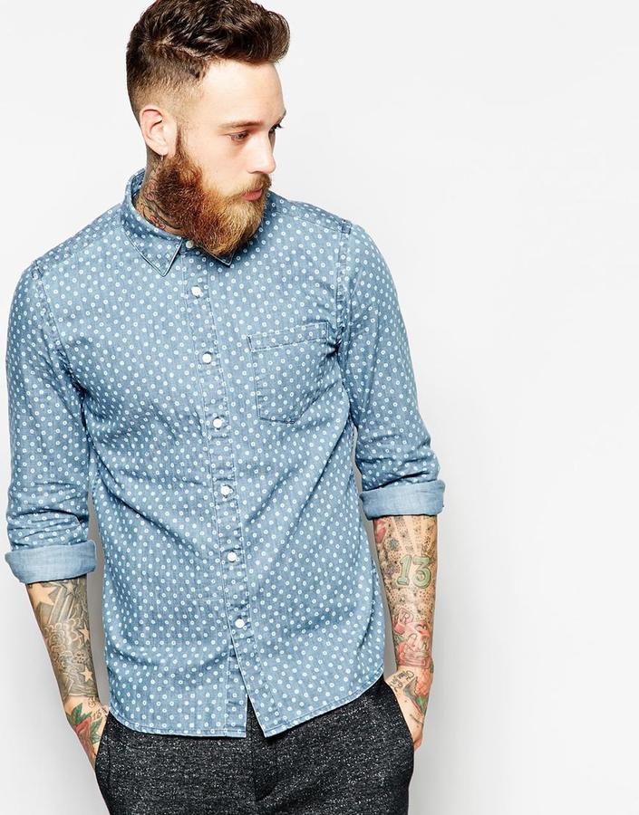Asos Brand Denim Shirt In Long Sleeve With Polka Dots | Where to buy ...