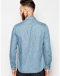 Asos Brand Denim Shirt In Long Sleeve With Polka Dots