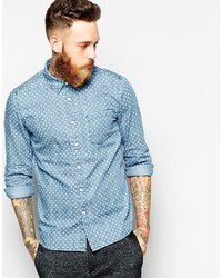 Asos Brand Denim Shirt In Long Sleeve With Polka Dots