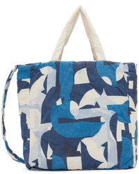 White and Blue Print Canvas Tote Bag