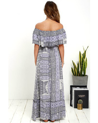 LuLu*s Coast Traveler Purple Print Off The Shoulder Maxi Dress