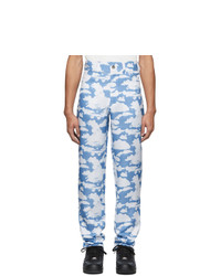 White and Blue Print Chinos