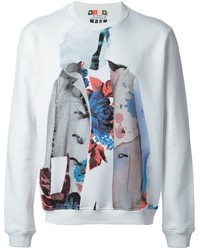 White and Blue Print Crew-neck Sweater