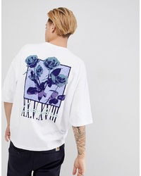 ASOS DESIGN Oversized T Shirt With Rose Numeral Print With Half Sleeve