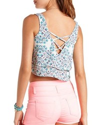 Charlotte Russe Printed Strappy Back Swing Crop Top