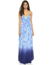Charlie Jade Blue Waves Silk Maxi Dress