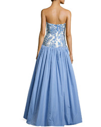 Theia Strapless Butterflyfloral Bodice Ball Gown China Bluewhite