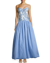 Theia Strapless Butterflyfloral Bodice Ball Gown China Bluewhite