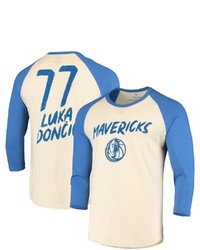 FANATICS Branded Luka Doncic Creamnavy Dallas Mavericks Raglan 34 Sleeve T Shirt