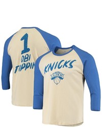 FANATICS Branded Obi Toppin Cream New York Knicks Nba 34 Sleeve Raglan T Shirt