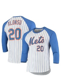 Majestic Threads Pete Alonso Whiteroyal New York Mets Softhand Pinstripe Name Number Raglan 34 Sleeve T Shirt