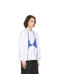 Random Identities White And Blue Knit Bra Long Sleeve T Shirt