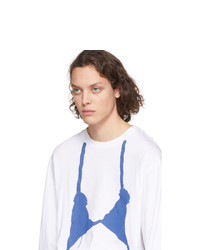 Random Identities White And Blue Knit Bra Long Sleeve T Shirt