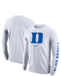 Nike White Duke Blue Devils Team Lockup 2 Hit Long Sleeve T Shirt
