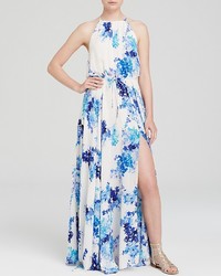 White and Blue Print Maxi Dress