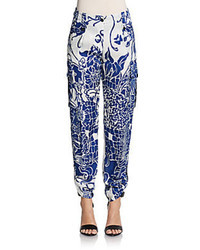 White and Blue Print Pants