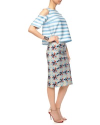 Tanya Taylor Blue Pinwheel Scuba Bundy Skirt
