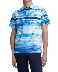 Bugatchi Tropical Stripe Cotton Polo In Azure At Nordstrom