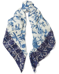 White and Blue Print Scarf