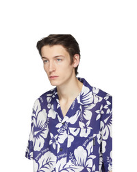 Palm Angels Blue And White Hawaiian Bowling Shirt
