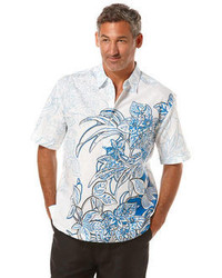 Cubavera Short Sleeve Linen Placed Floral Print Shirt