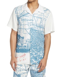 Renowned La Skyline Views Short Sleeve Button Up Camp Shirt