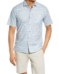 Tori Richard Thousand Palms Short Sleeve Cotton Button Up Shirt In Bluewhite At Nordstrom
