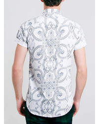 Topman Premium White Print Short Sleeve Shirt