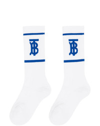 Burberry White And Blue Intarsia Monogram Socks