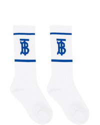Burberry White And Blue Intarsia Monogram Socks